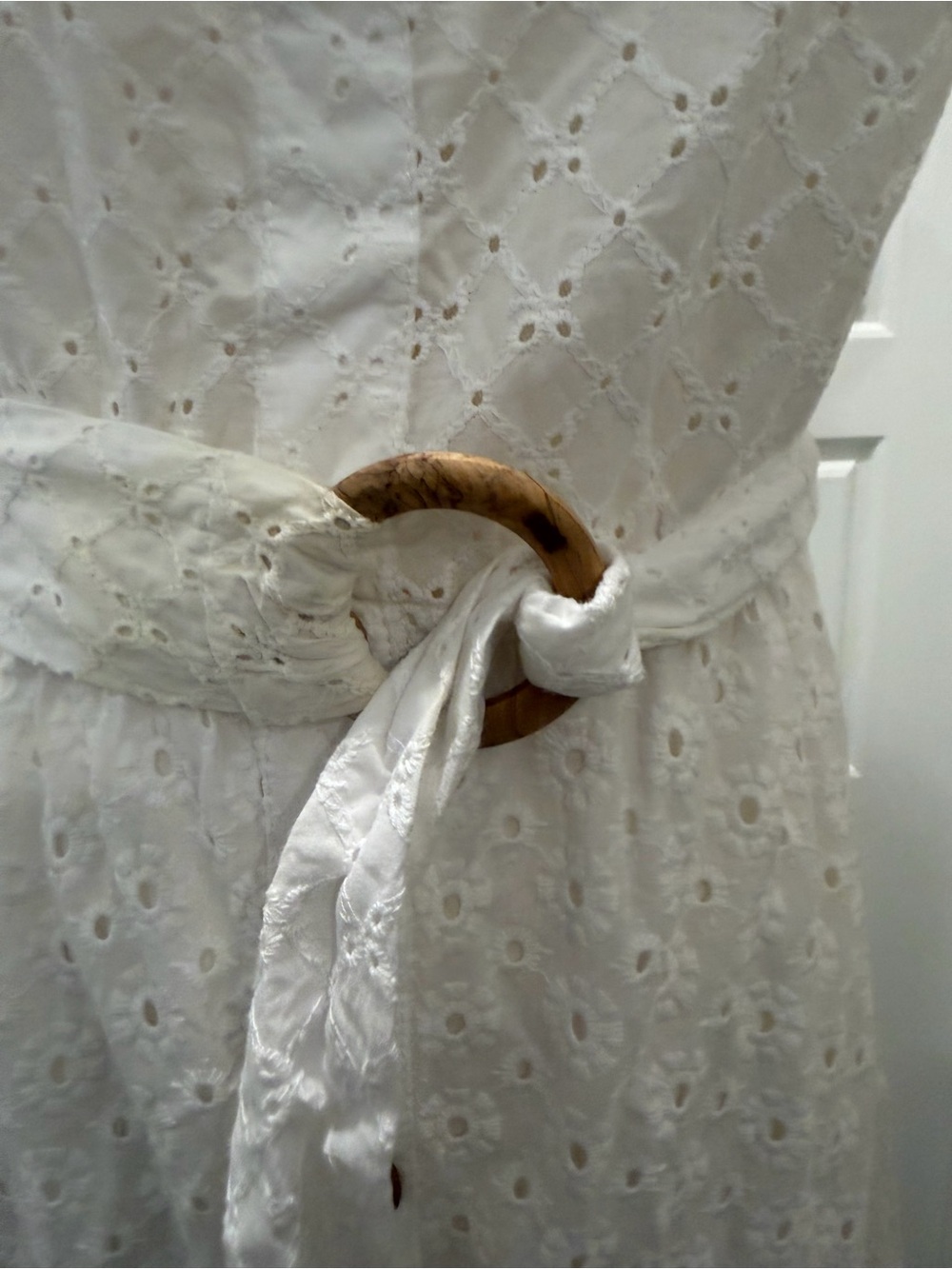 Zara White Eyelet Maxi Dress with Wooden Button Accents - Picture 9 of 10